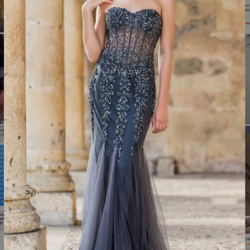Jovani 5908 Stunning Mermaid Prom Dress- Charcoal